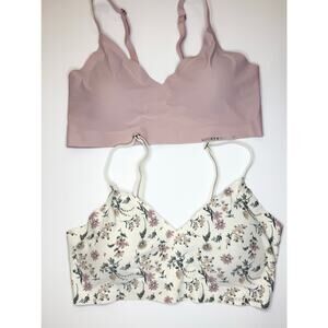 Lucky Brand Seamless Wireless Bralette 2 Pack Floral Mauve Set Size Medium